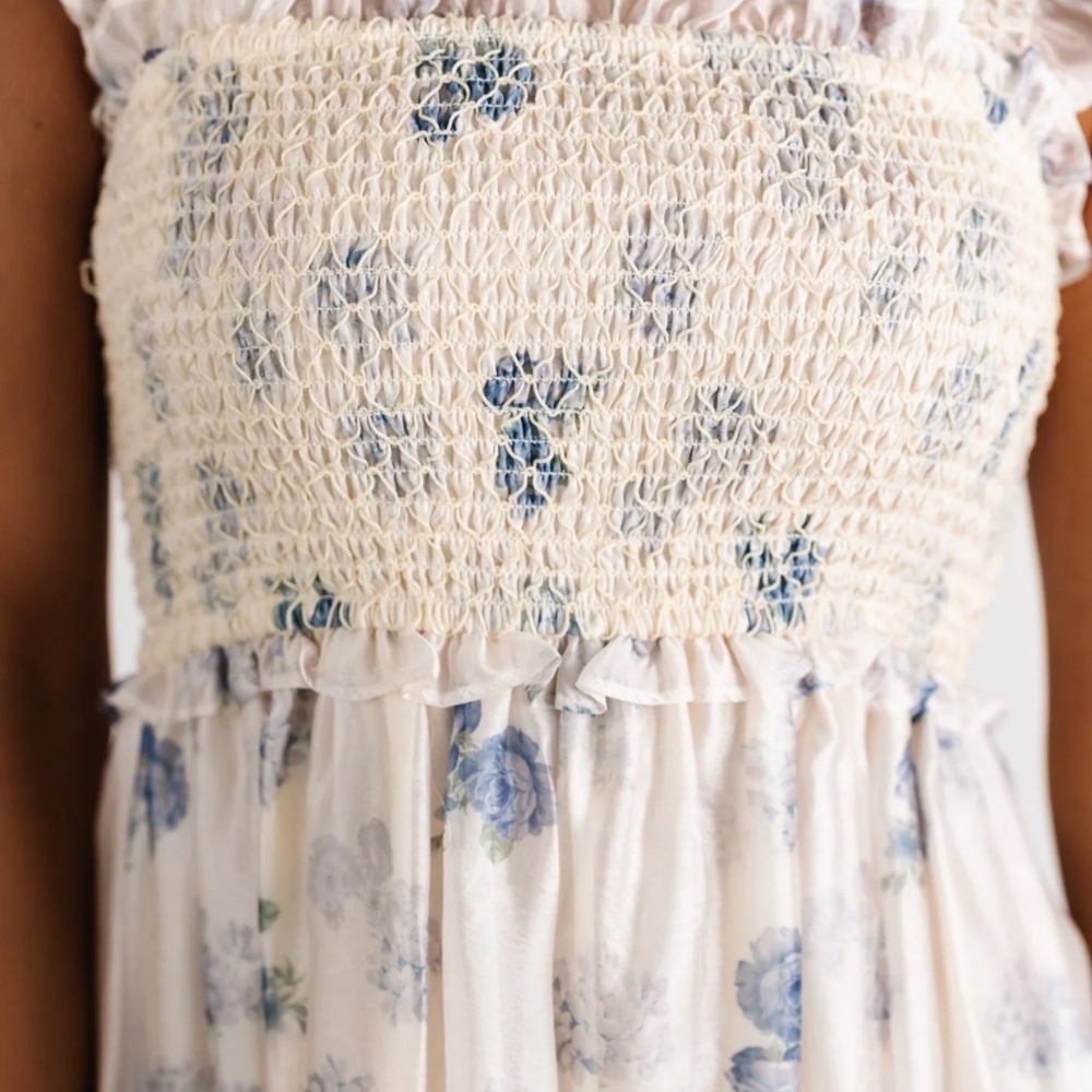 Baltic Born Cream and Blue Floral Midi Dress - Picture 2 of 6